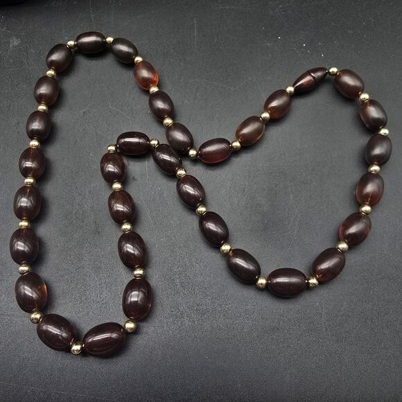 Avon 1980 Turtle Bay Necklace Faux Tortoise Brown Plastic Beaded - Picture 3 of 7